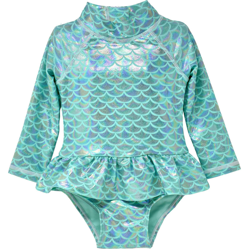 UPF 50+ Alissa Infant Ruffle Rash Guard Swimsuit - Fairy Tale Scales