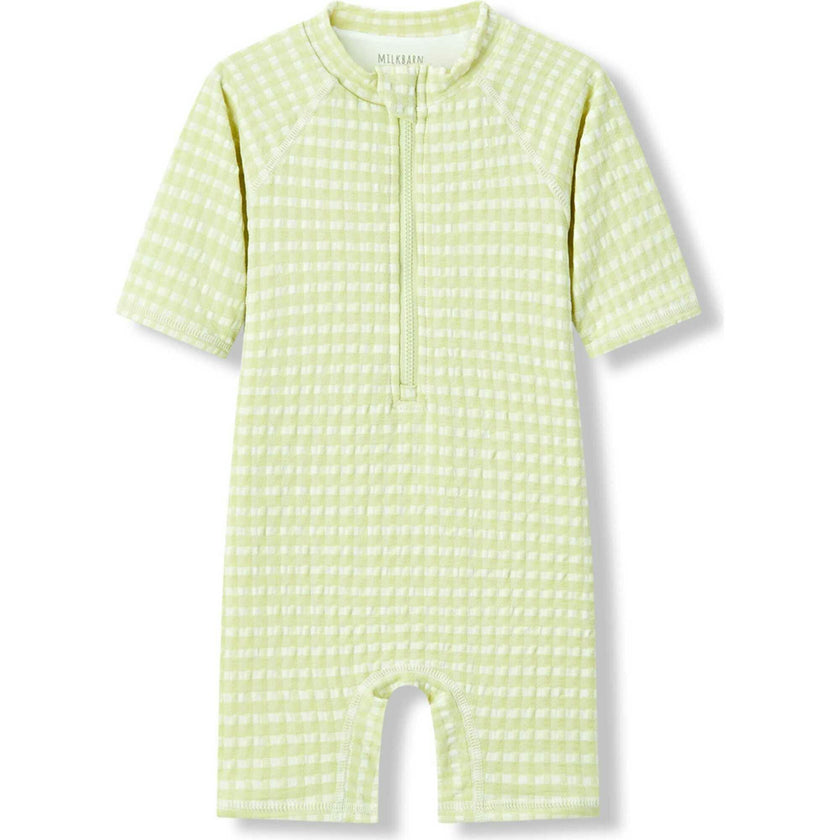 Green Gingham Zipper Shortall Swimsuit