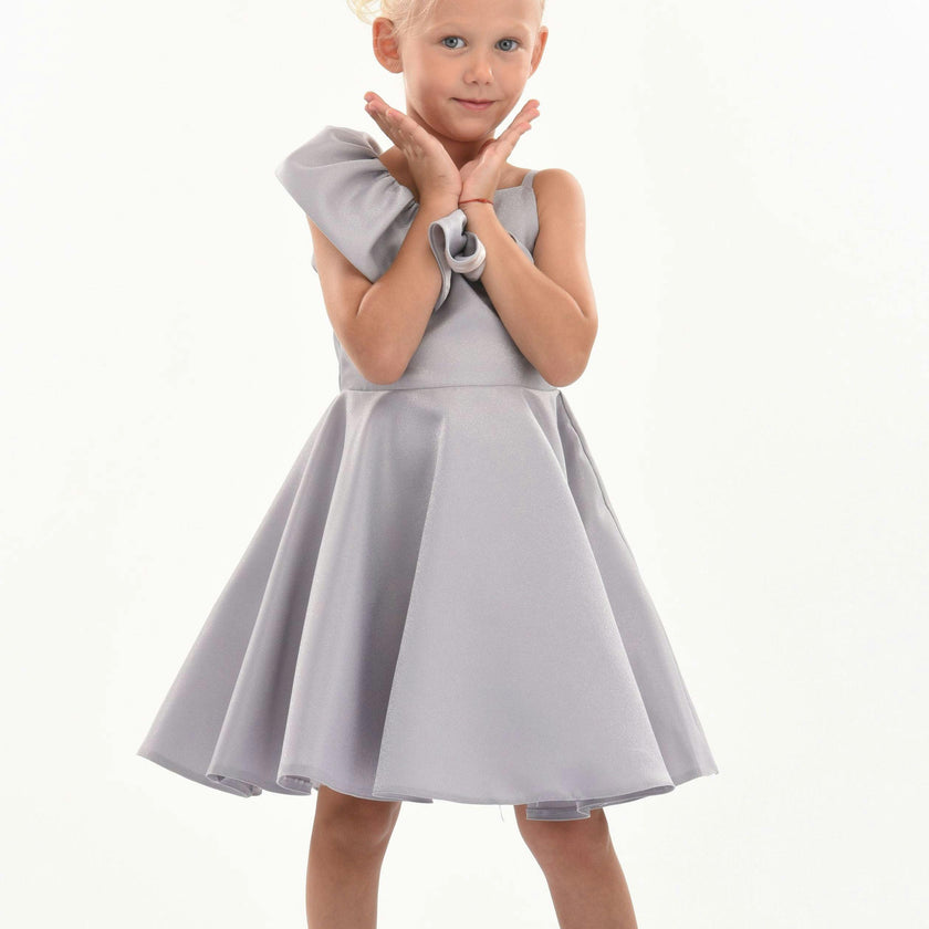 Silver Riviera Off Shoulder Ruffle Dress