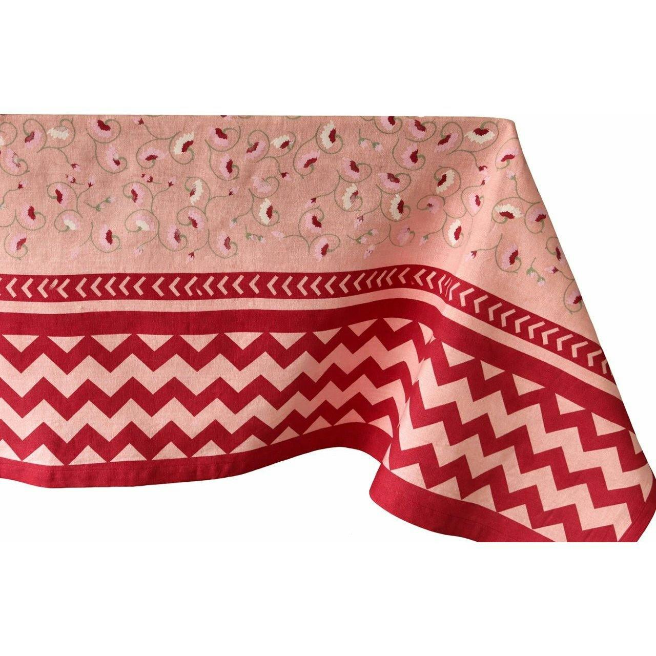 La Leccia Cotton Zig-Zag Tablecloth, Dark Pink
