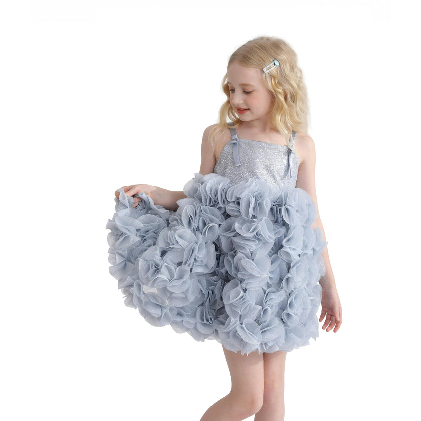 Blue Arabella Glitter Ruffle Dress