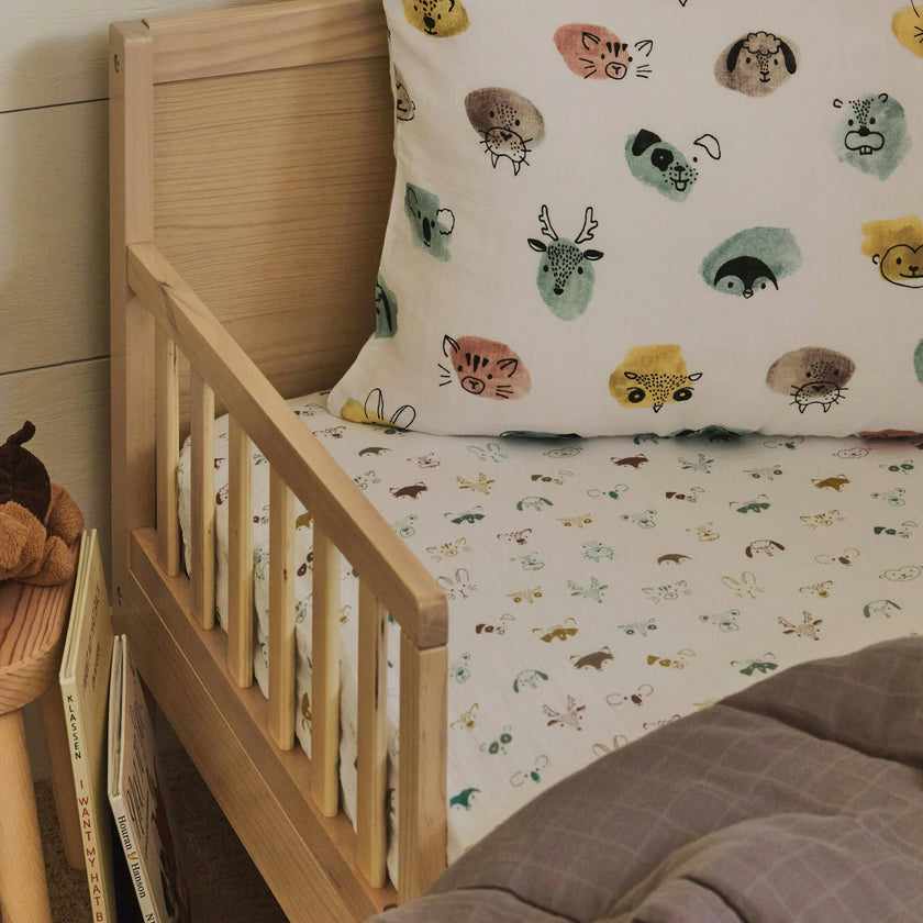 Cotton Muslin Toddler Bedding 3 Piece Set - Watercolor Critters
