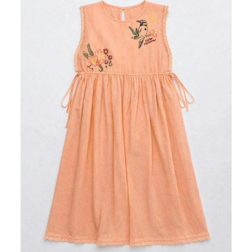 BIRDS EMBROIDERED DRESS PEACH