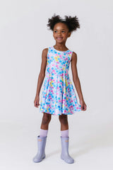 Girls Hi-Shine Skater Dress in Watercolor Mermaid