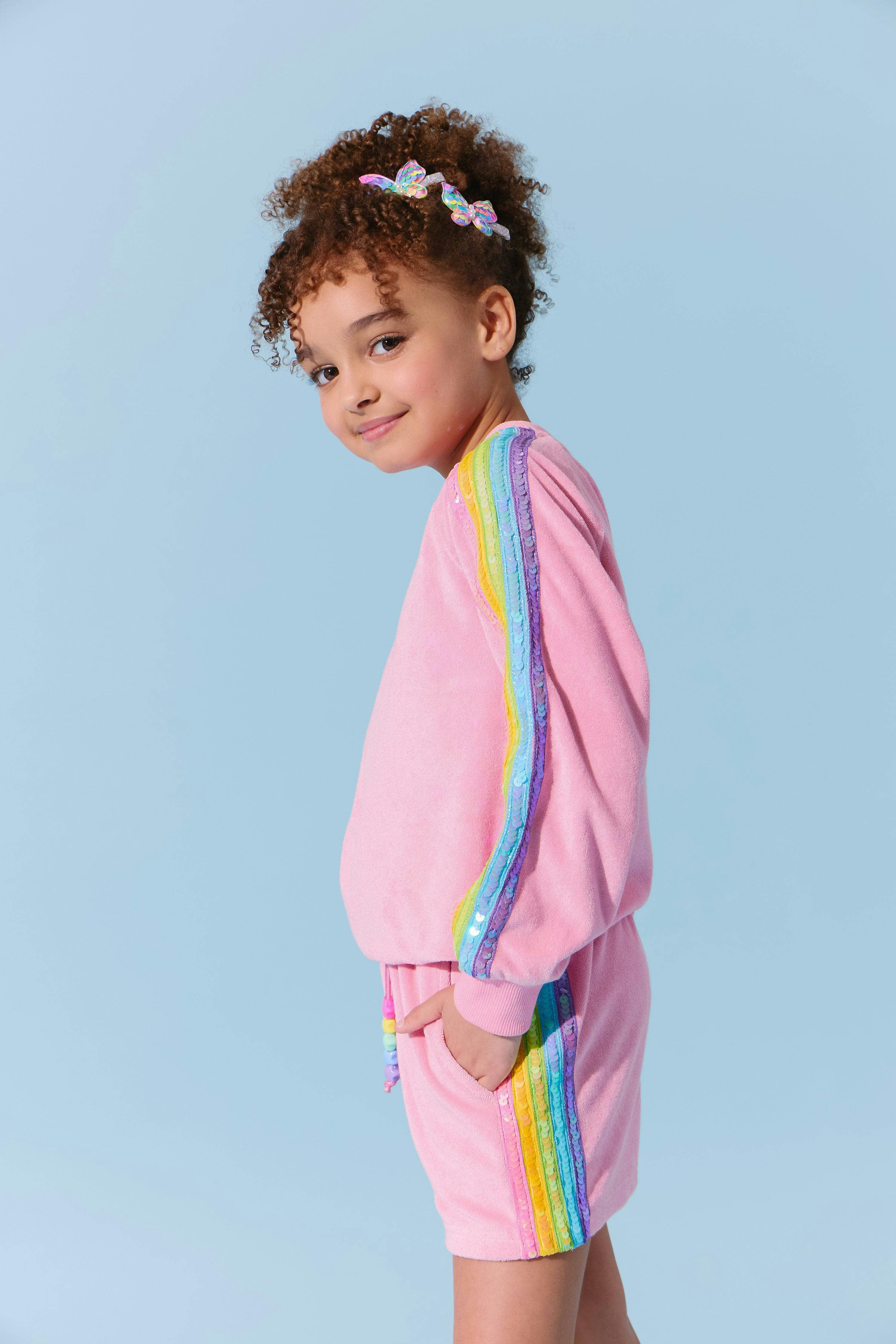 Pink Rainbow Sequin Stripe Short Set