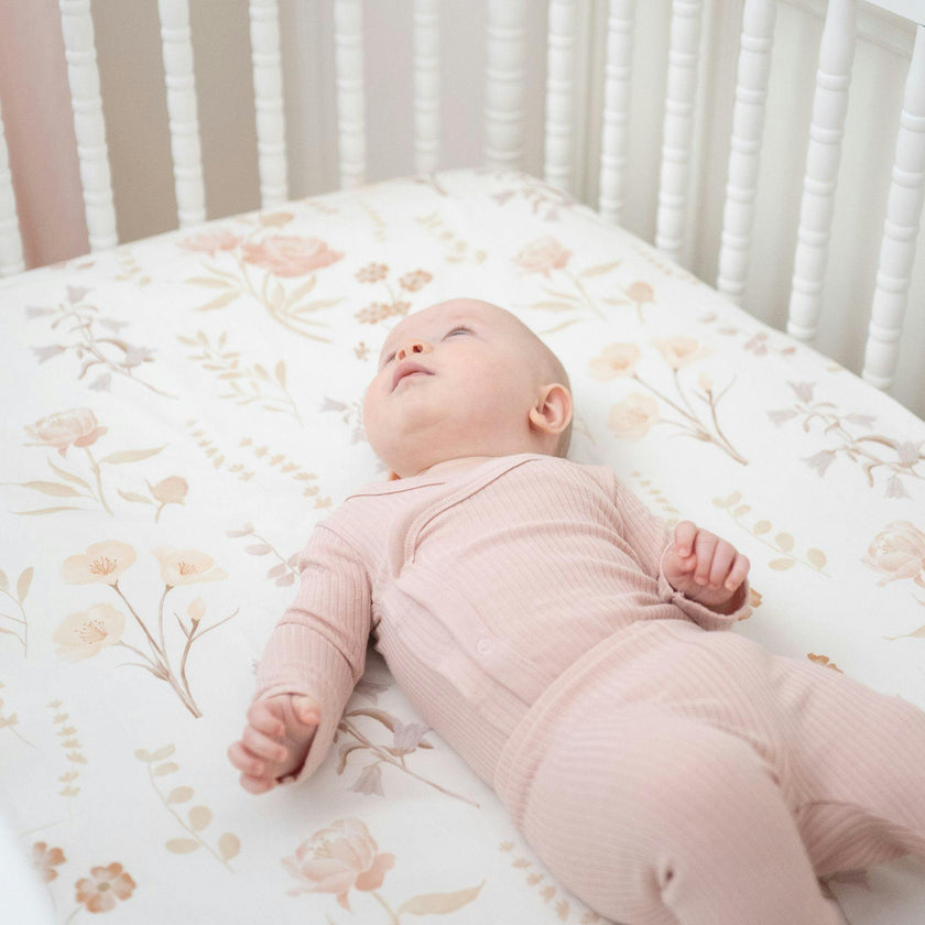 Violet Floral Cotton Fitted Crib Sheet