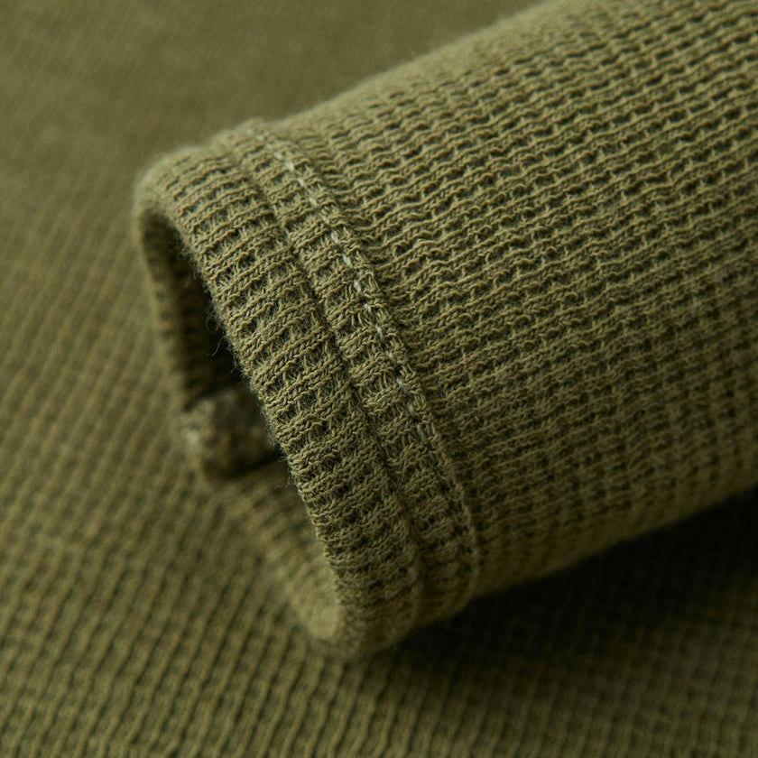 Olive Waffle Zipper Footed Romper