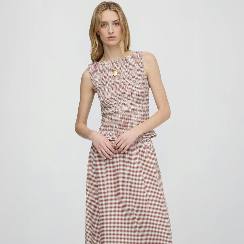 The Phoebe Nap Top - Cognac Gingham