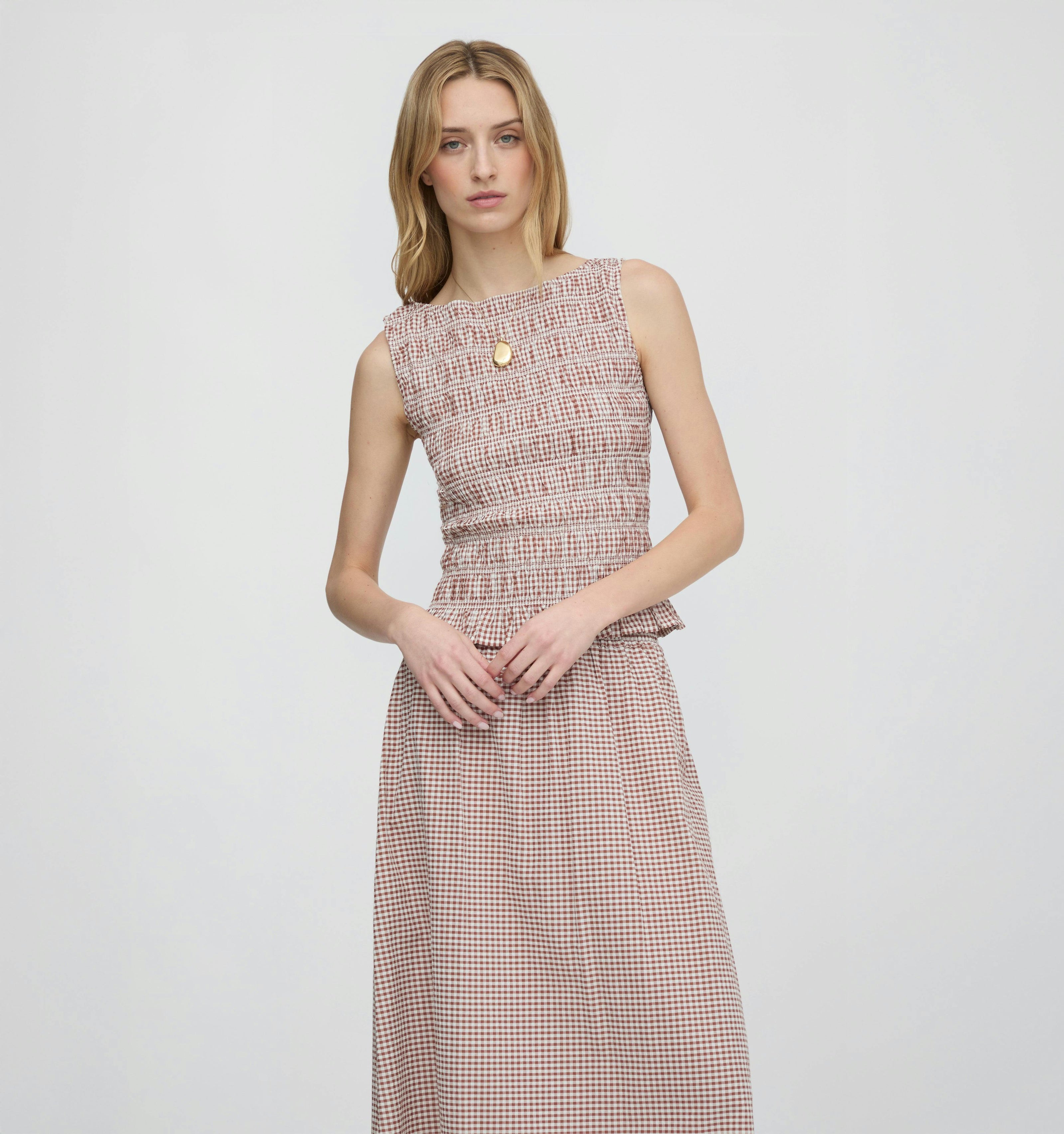 The Phoebe Nap Top - Cognac Gingham