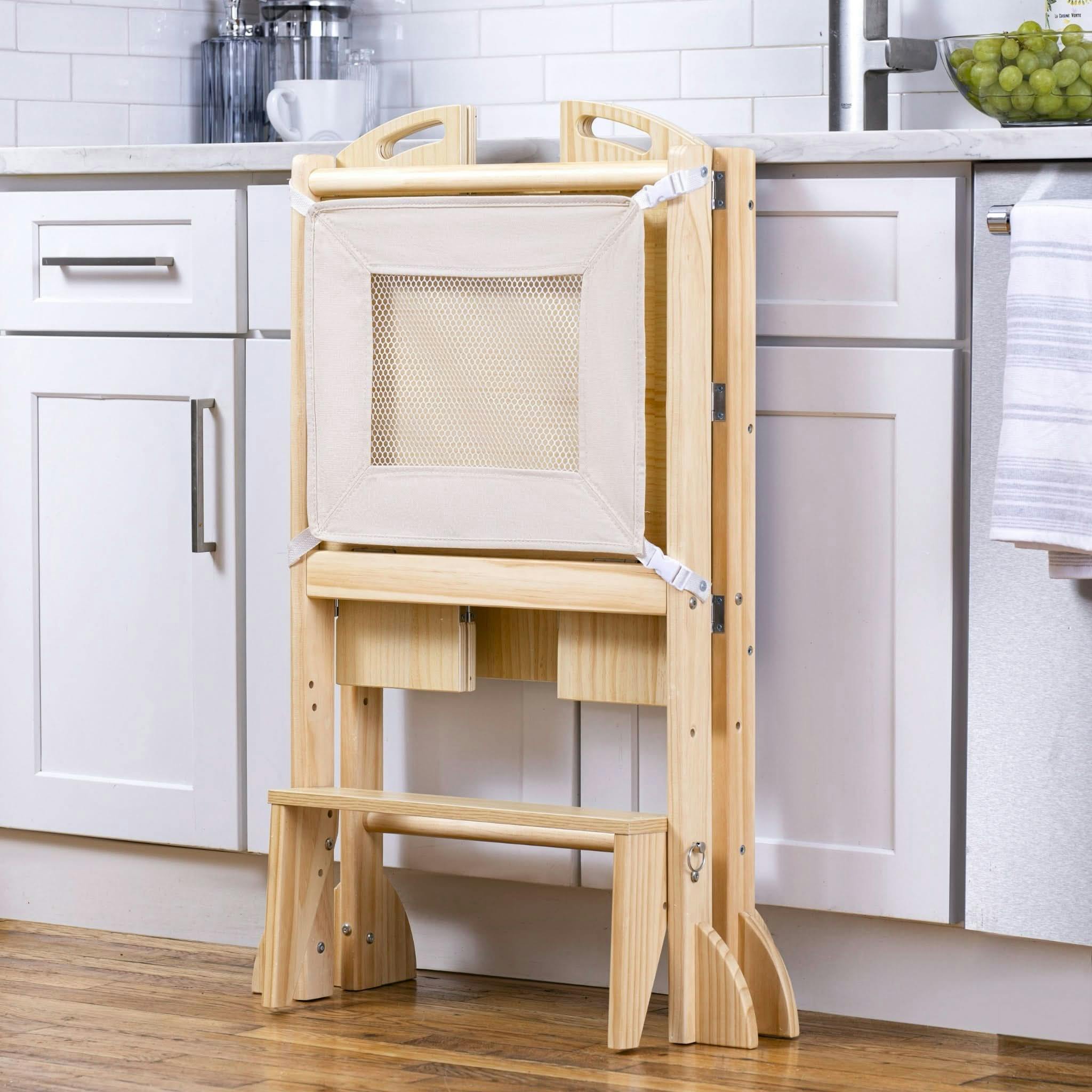 Laurel 4-in-1 Foldable Kitchen Tower, Step Stool, Slide & Chalkboard for Toddlers