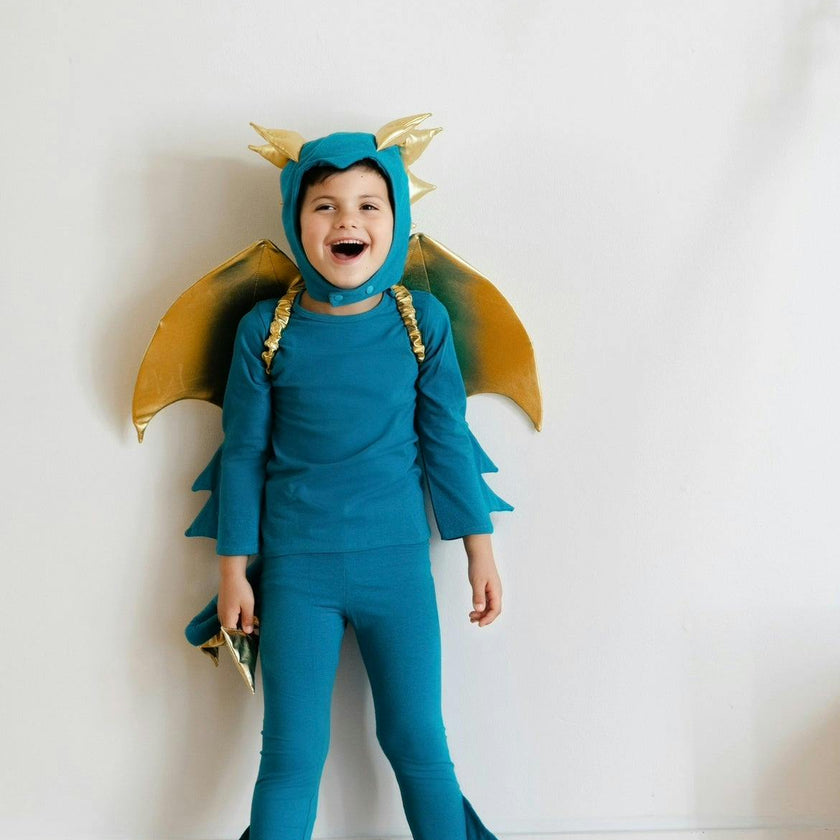 Jade Blue and Gold Dragon Costume