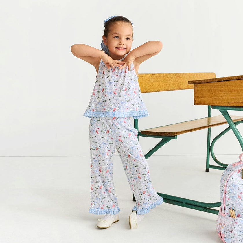 Gail Ruffled Bow Back Tank Pant Set