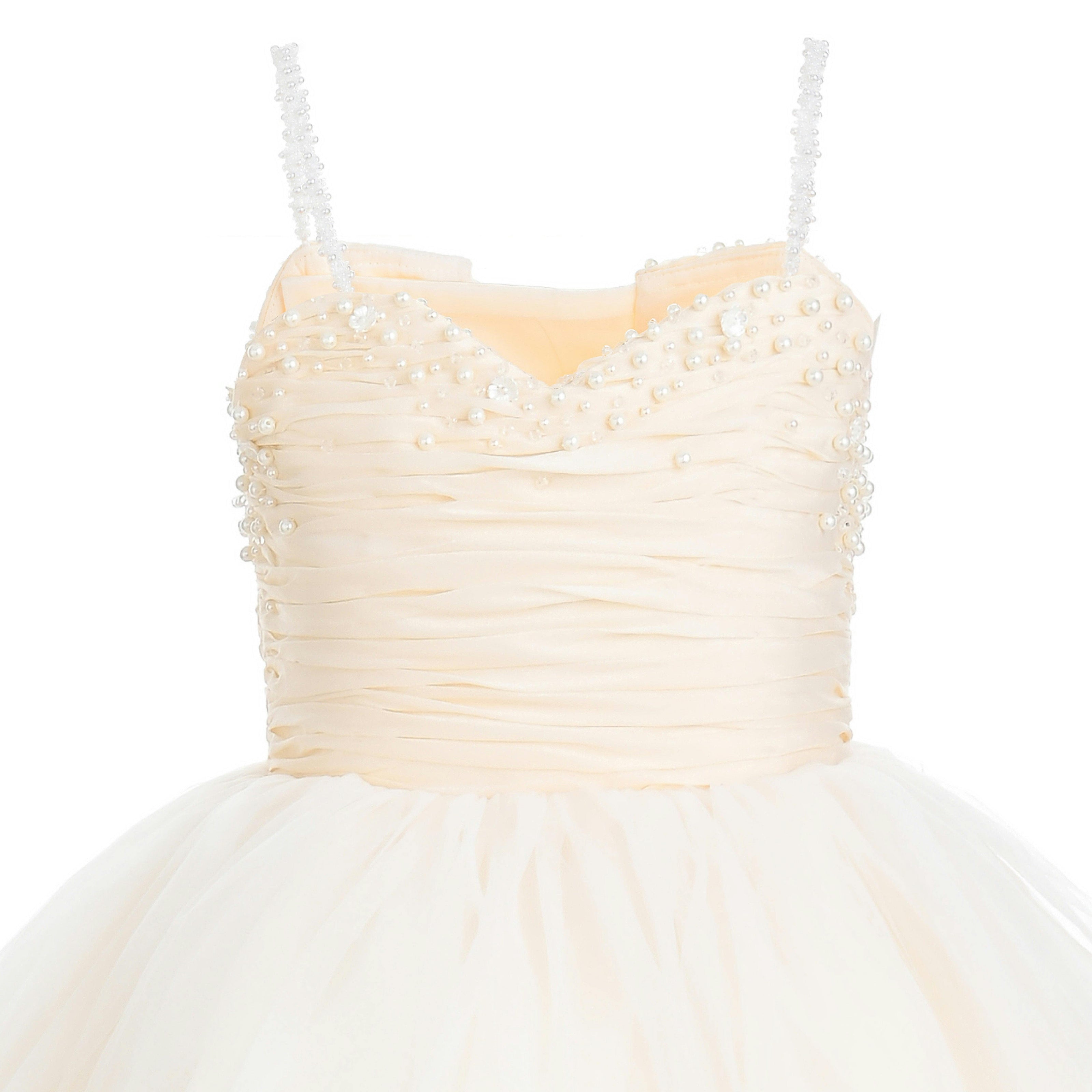 Cream Maristella Ruched Tulle Gown