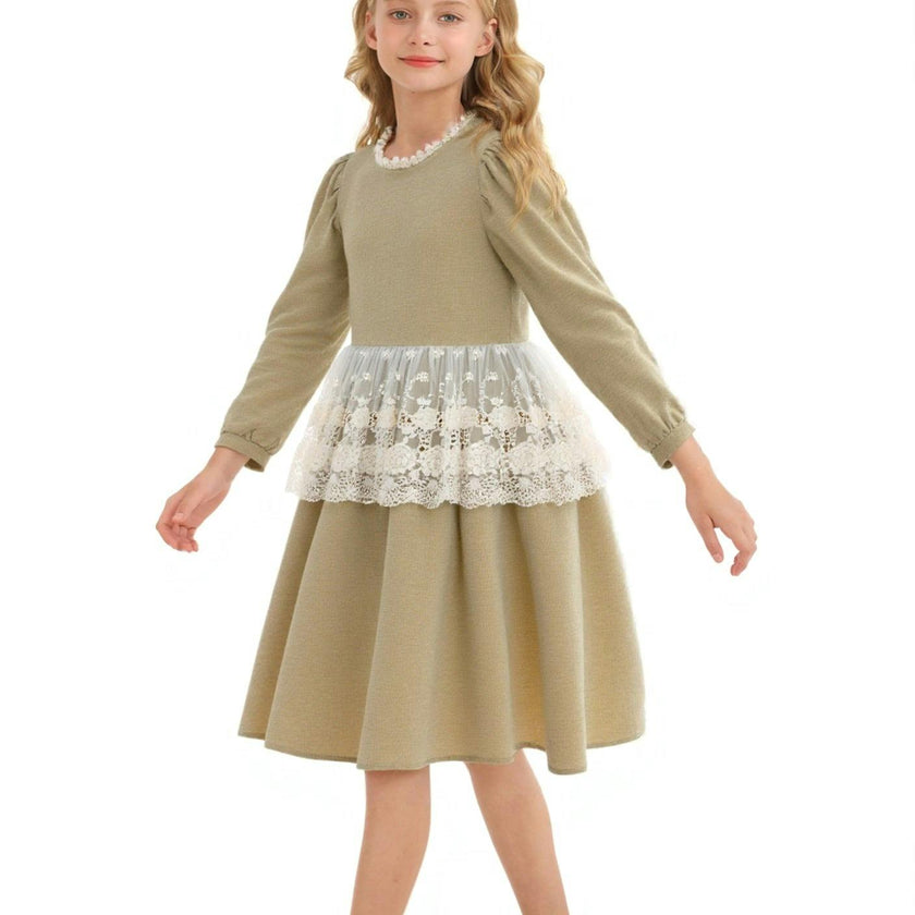 Beige Lace Waist Dress