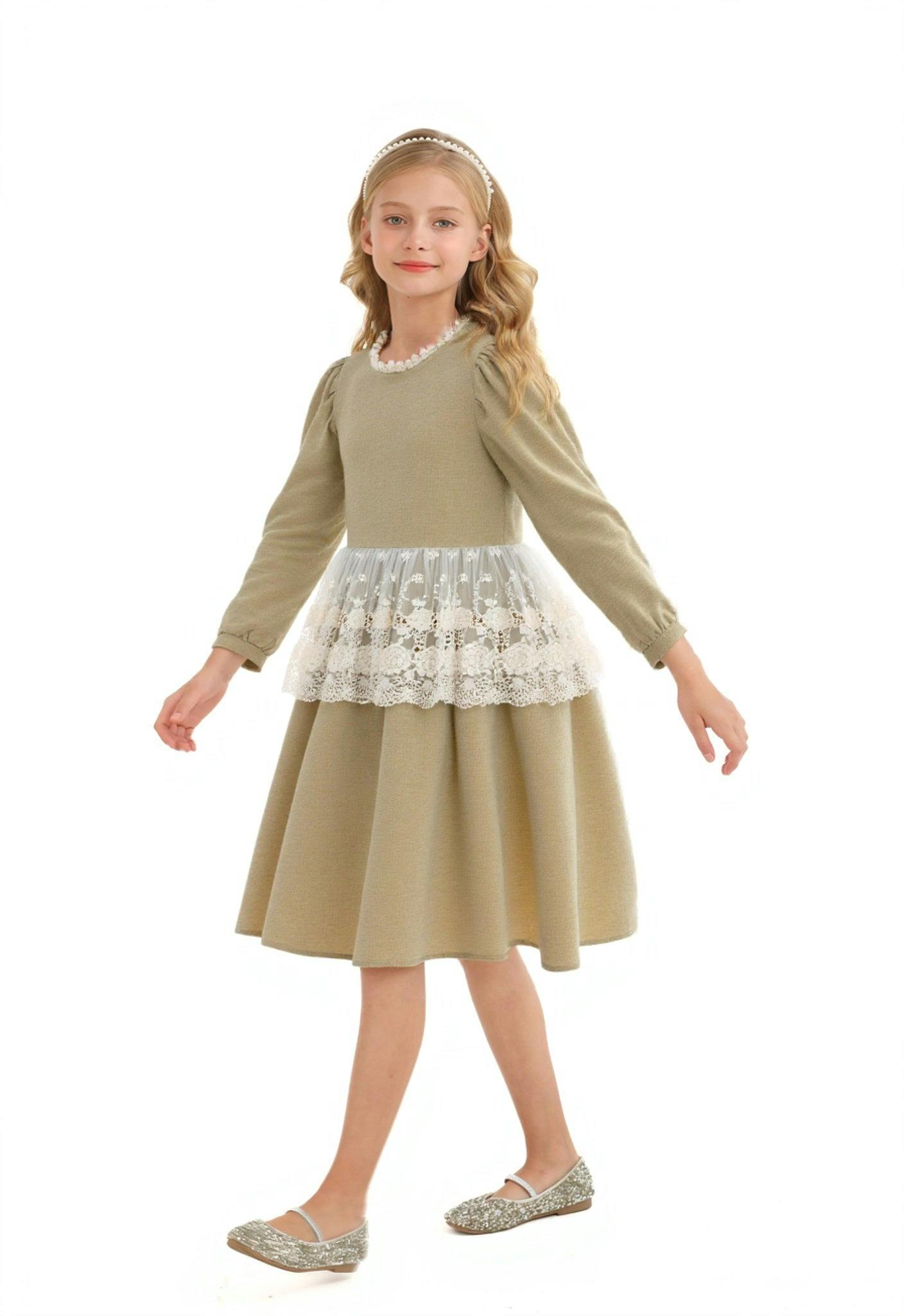 Beige Lace Waist Dress