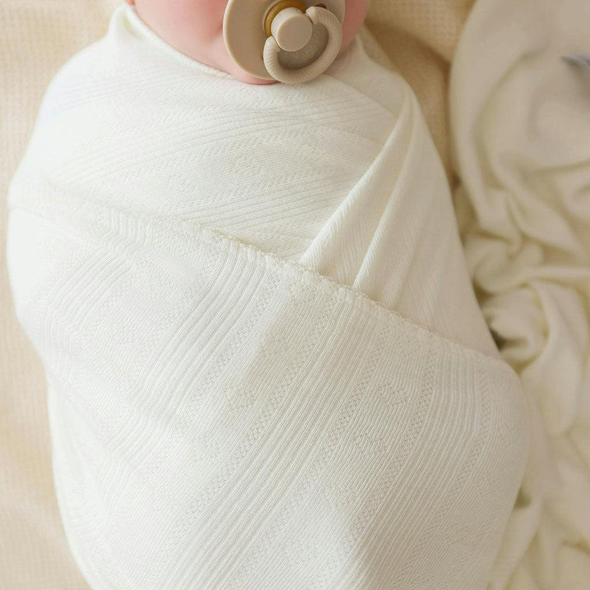 Coconut Pointelle Picot Swaddle Headband Set