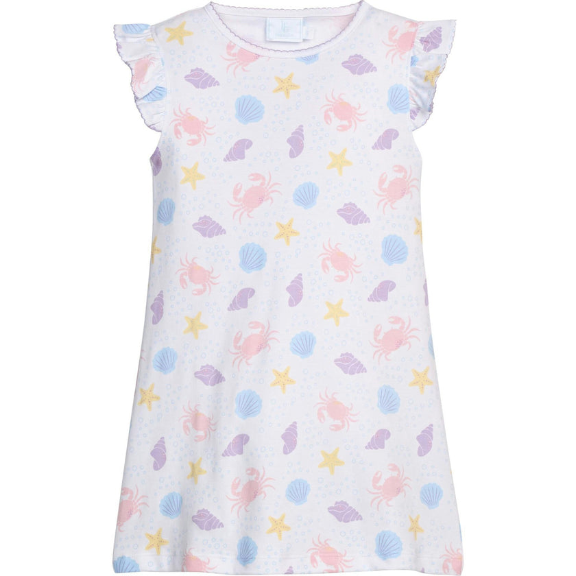 Printed Angel Sleeve Dress - Sea Shells