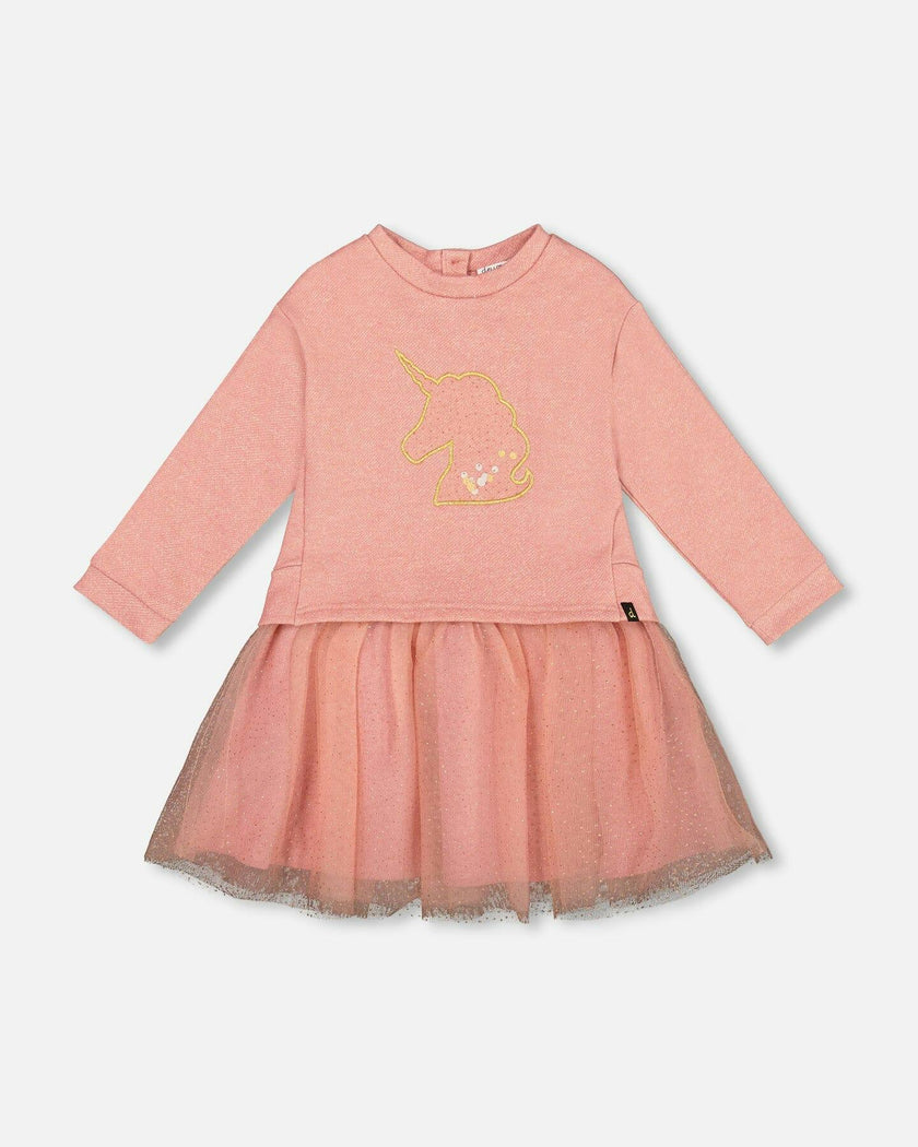 Bi-Material Dress with Mesh Skirt and