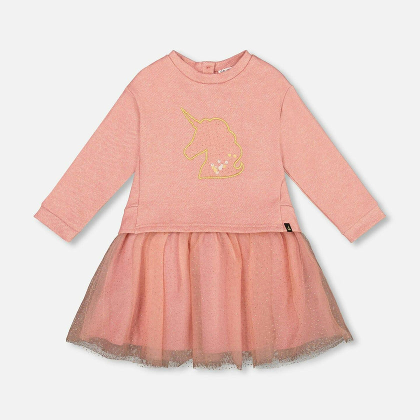 Bi-Material Dress with Mesh Skirt and