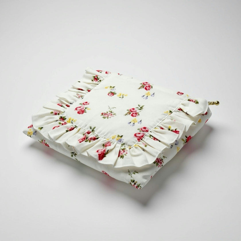 English Rose Posy Timeless Floral Ruffle Zipper Pouch