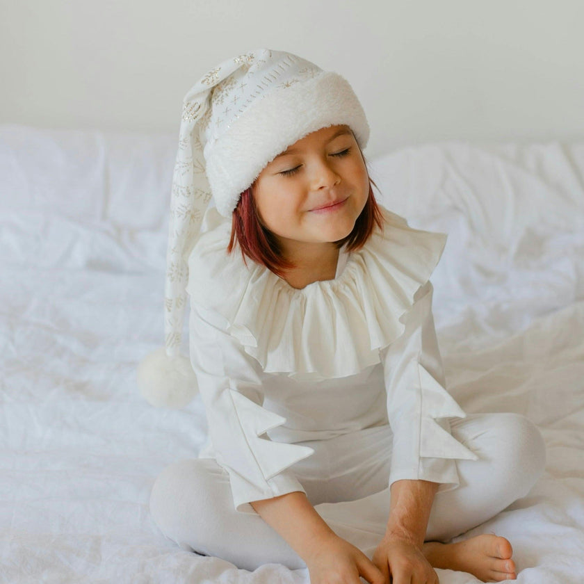White Holiday Elf Pajama Costume-Christmas Gift for Kids - Cozy Cotton Stocking Stuffer