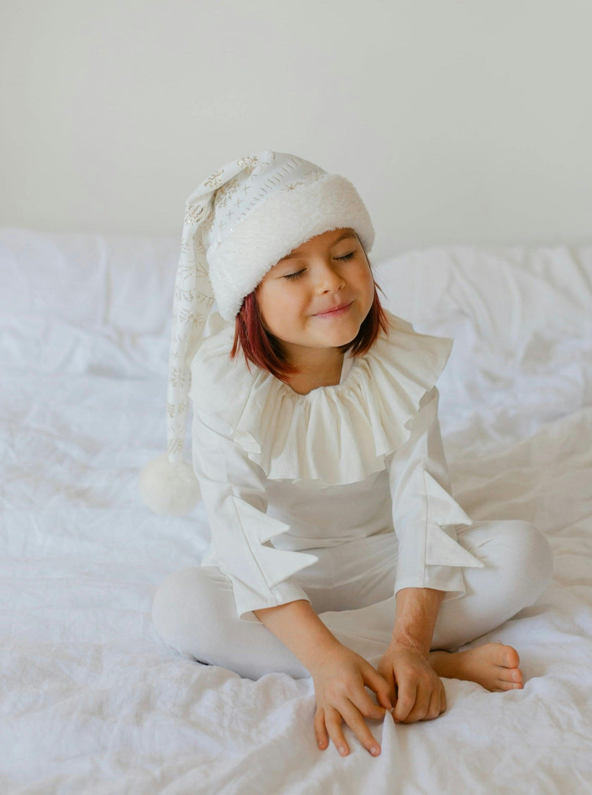 White Holiday Elf Pajama Costume-Christmas Gift for Kids - Cozy Cotton Stocking Stuffer