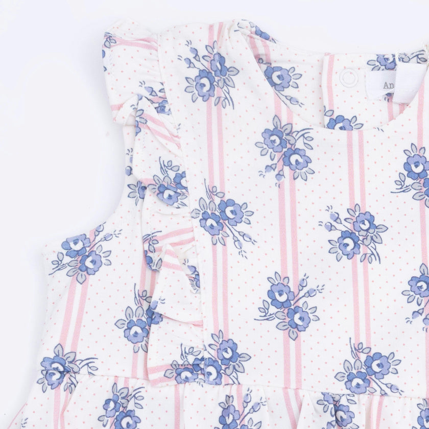 Stripe Dot Roses - Ruffle Bodysuit Dress