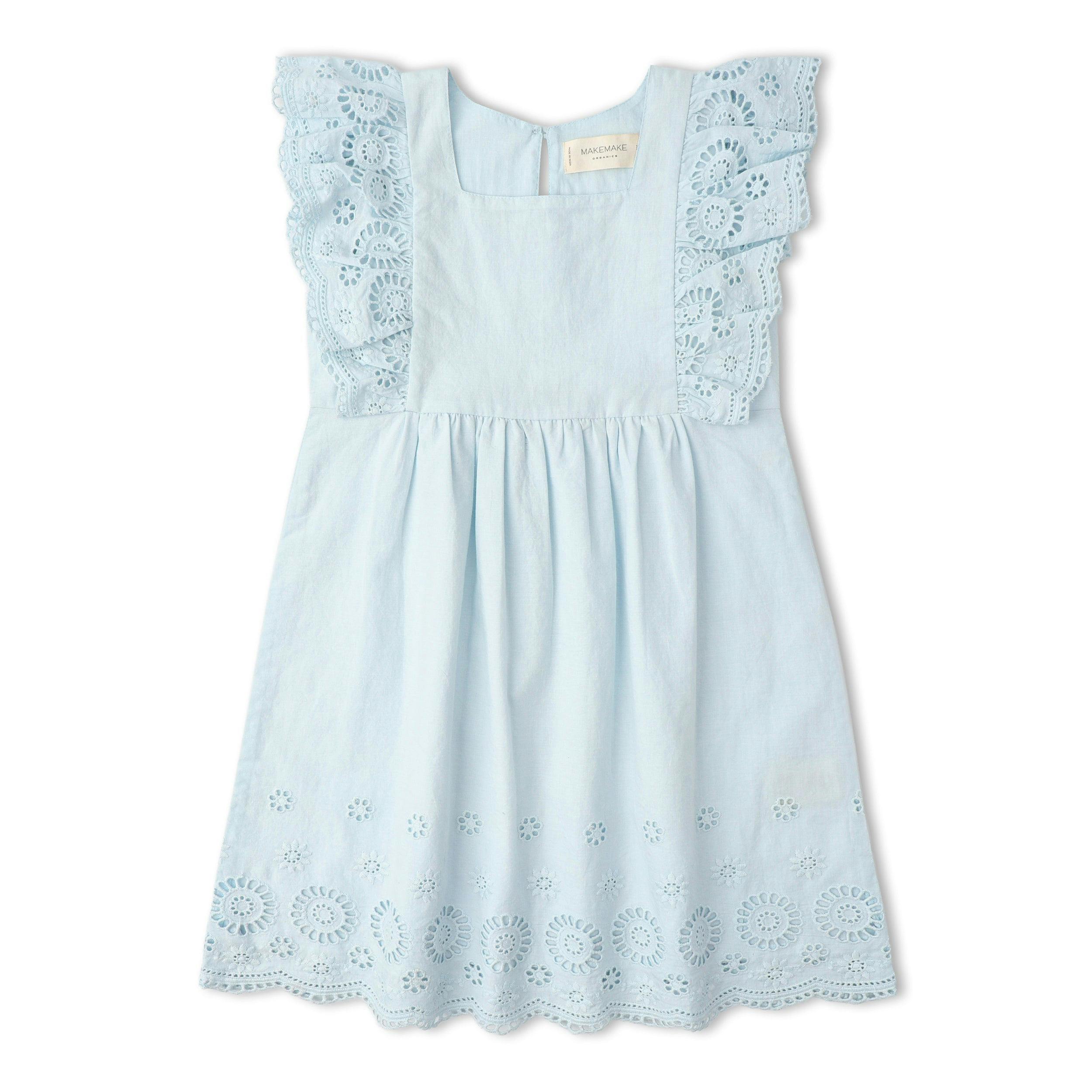Organic Eyelet Flutter Dress - Light Blue Eyelet