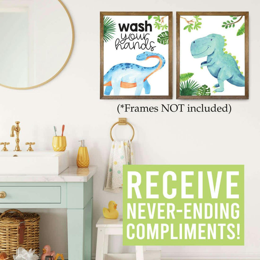10-Piece Potty Training Charts & 6-Piece Dino Bathroom Wall Art Decor Prints