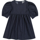 Nellie Striped Empire Seam 3-Quarter Bubble Sleeve Dress, Blue