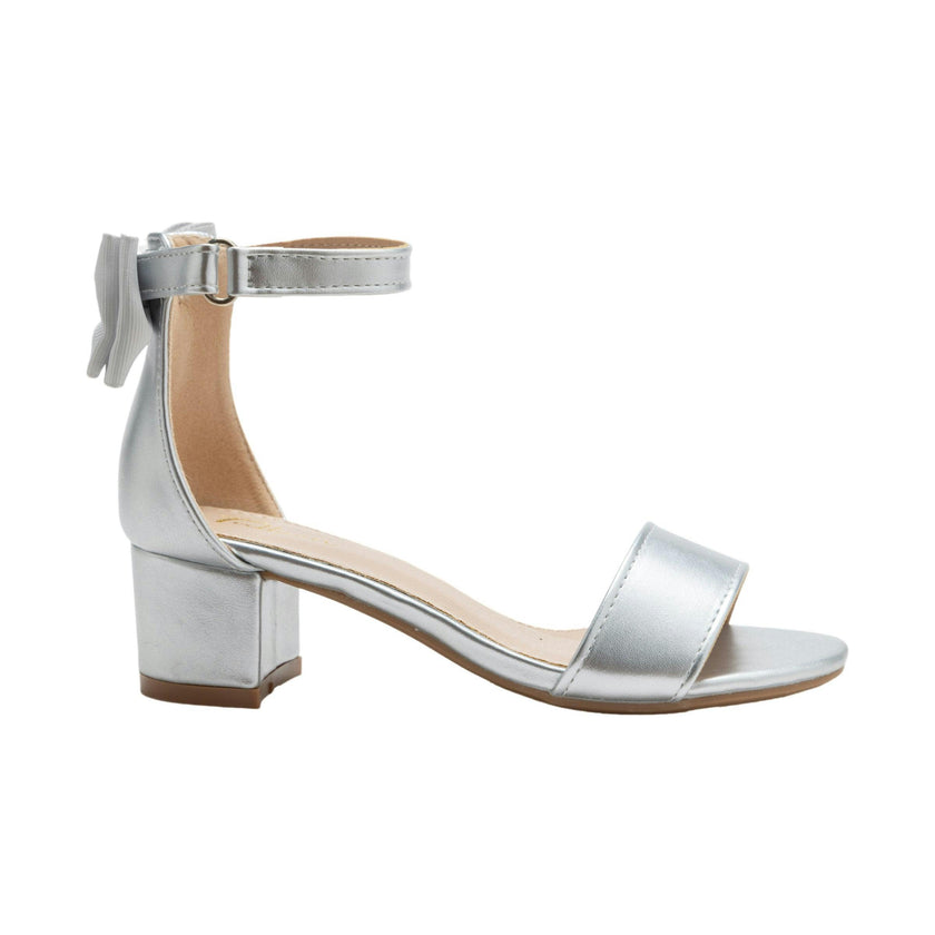 Silver Satin Banded Block Heels