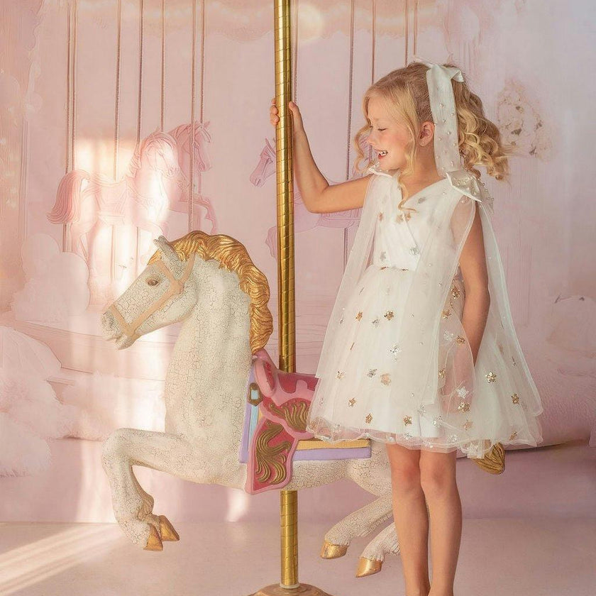 Stardust Embroidered White Tulle Party Dress