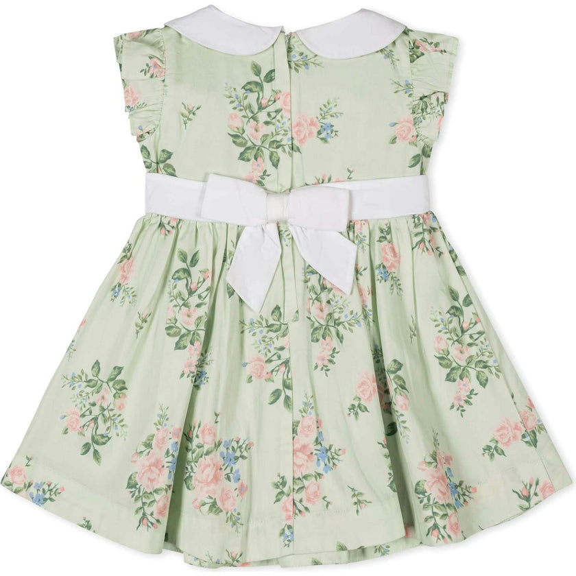 Organic Flutter Sleeve Sateen Dress with Peter Pan Collar, Green