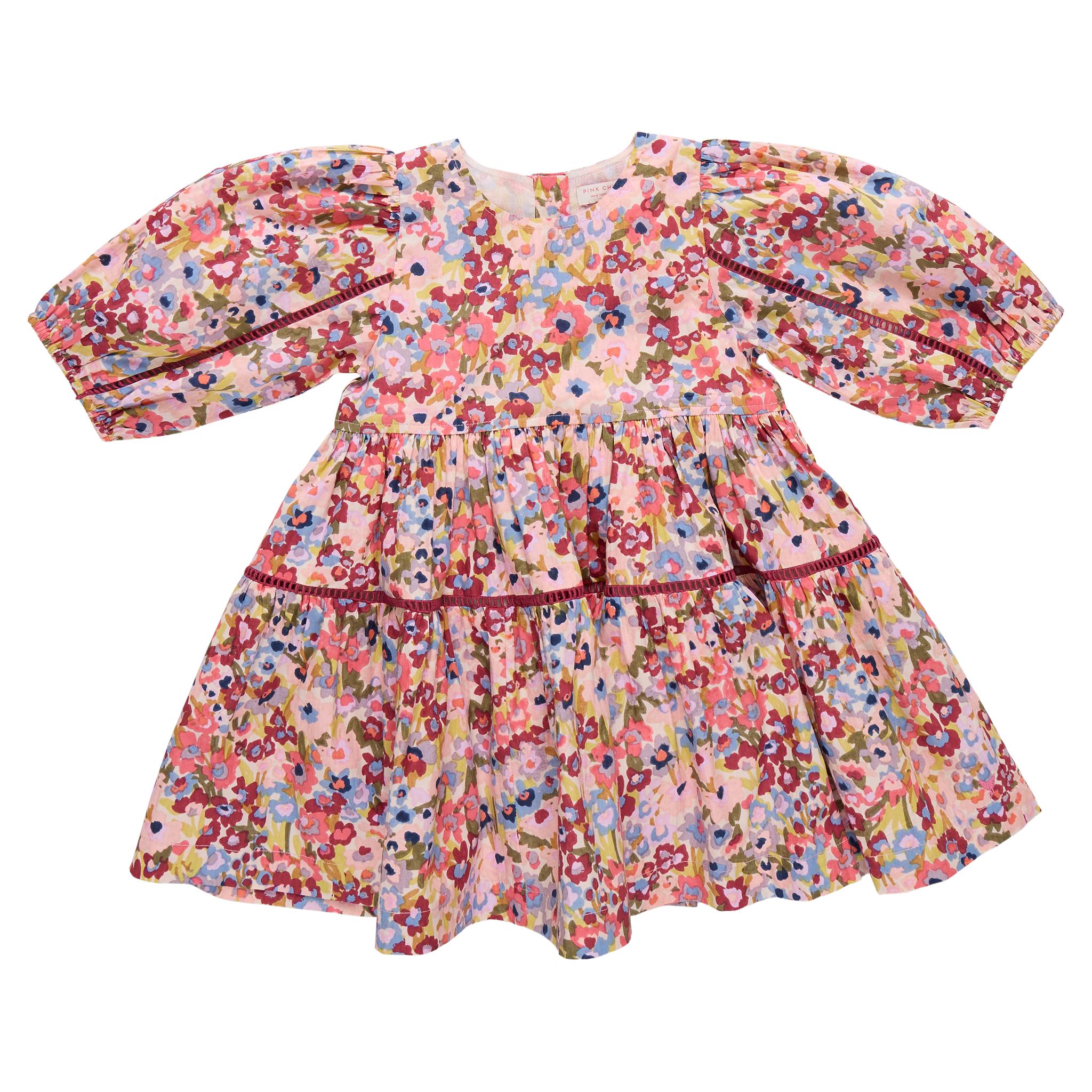 Girls Maribelle Dress - Burgundy Sketched Floral