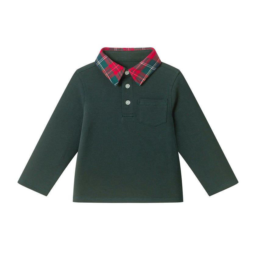 Infant Plaid Collar Polo & Pant Set | Green