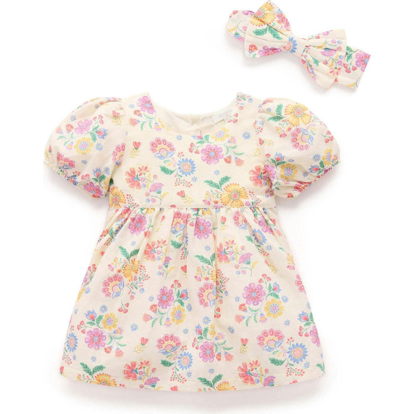 Linen Blend Dress & Headband Mexican Floral