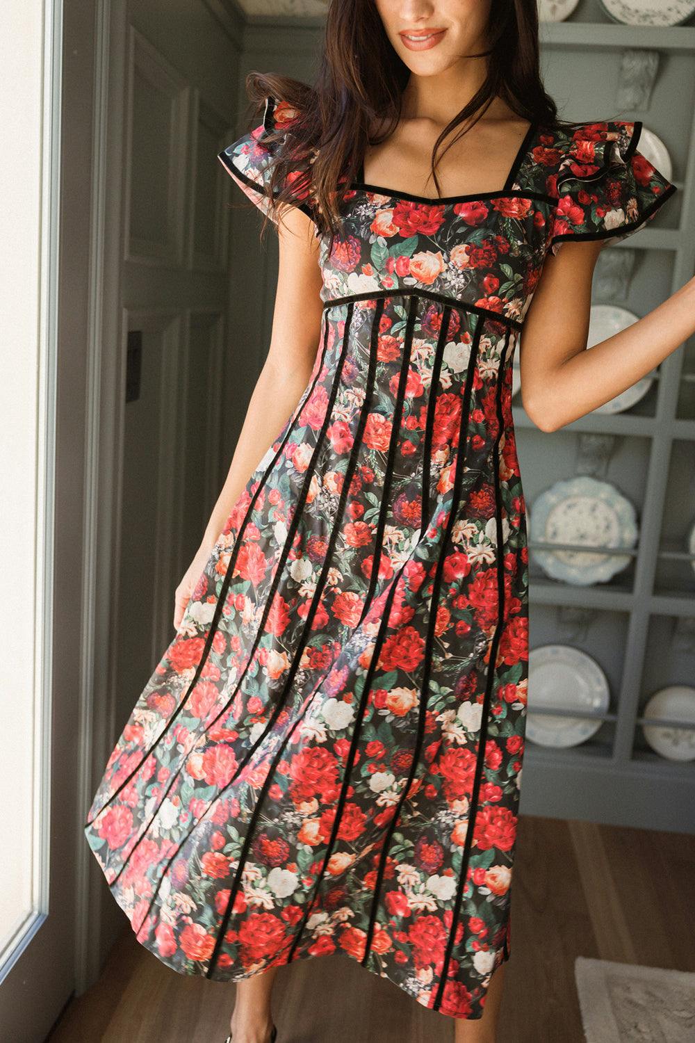 Mitzi Dress in Night Garden Roses
