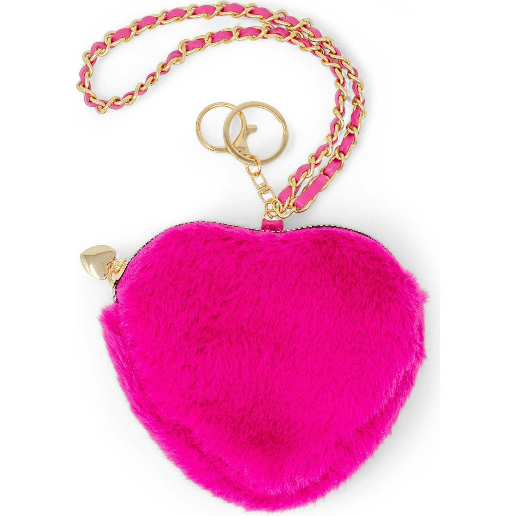 Girl's Fuzzy Heart Wristlet Coin Purse