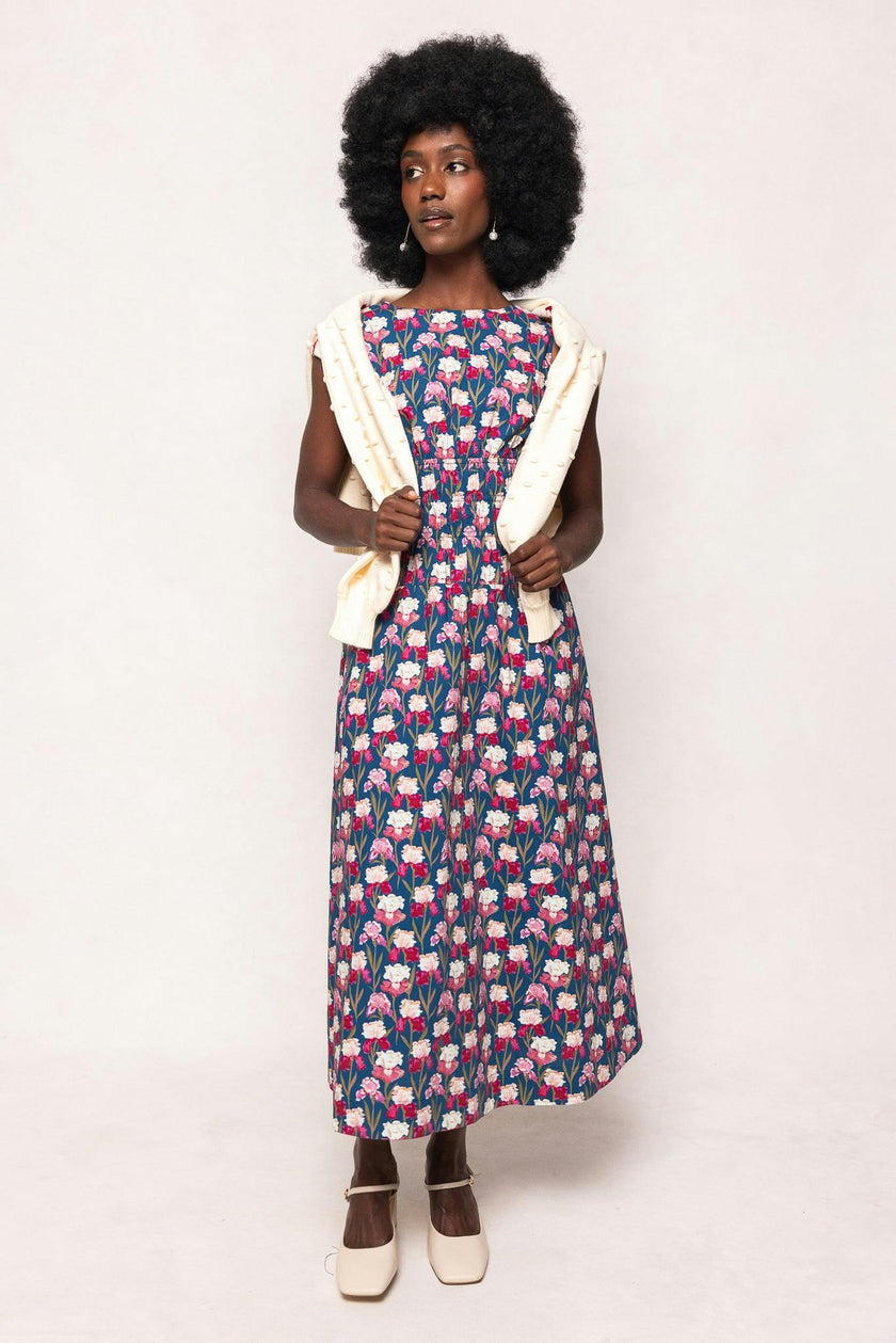 Carly Dress in Navy Pressed Petals