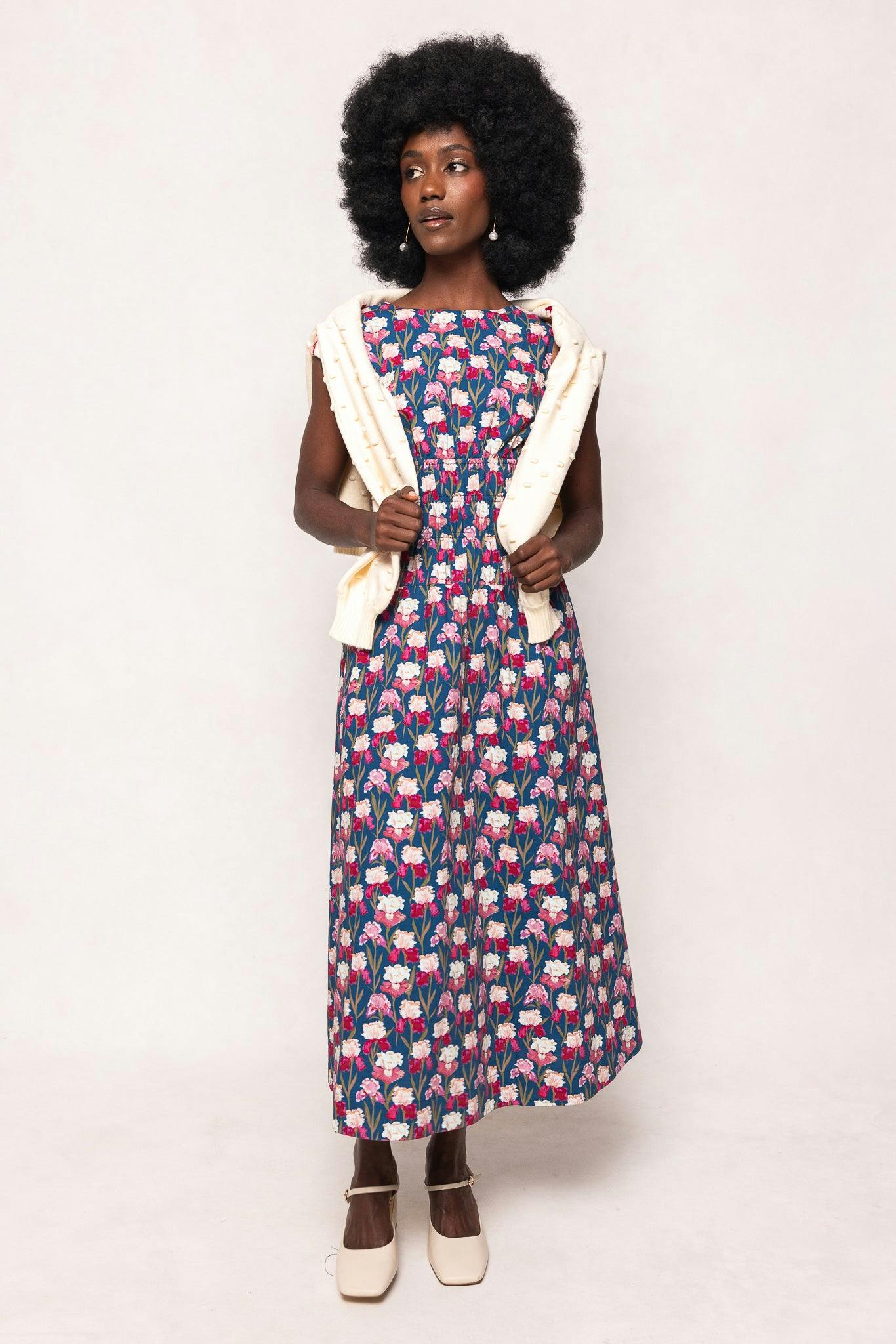 Carly Dress in Navy Pressed Petals