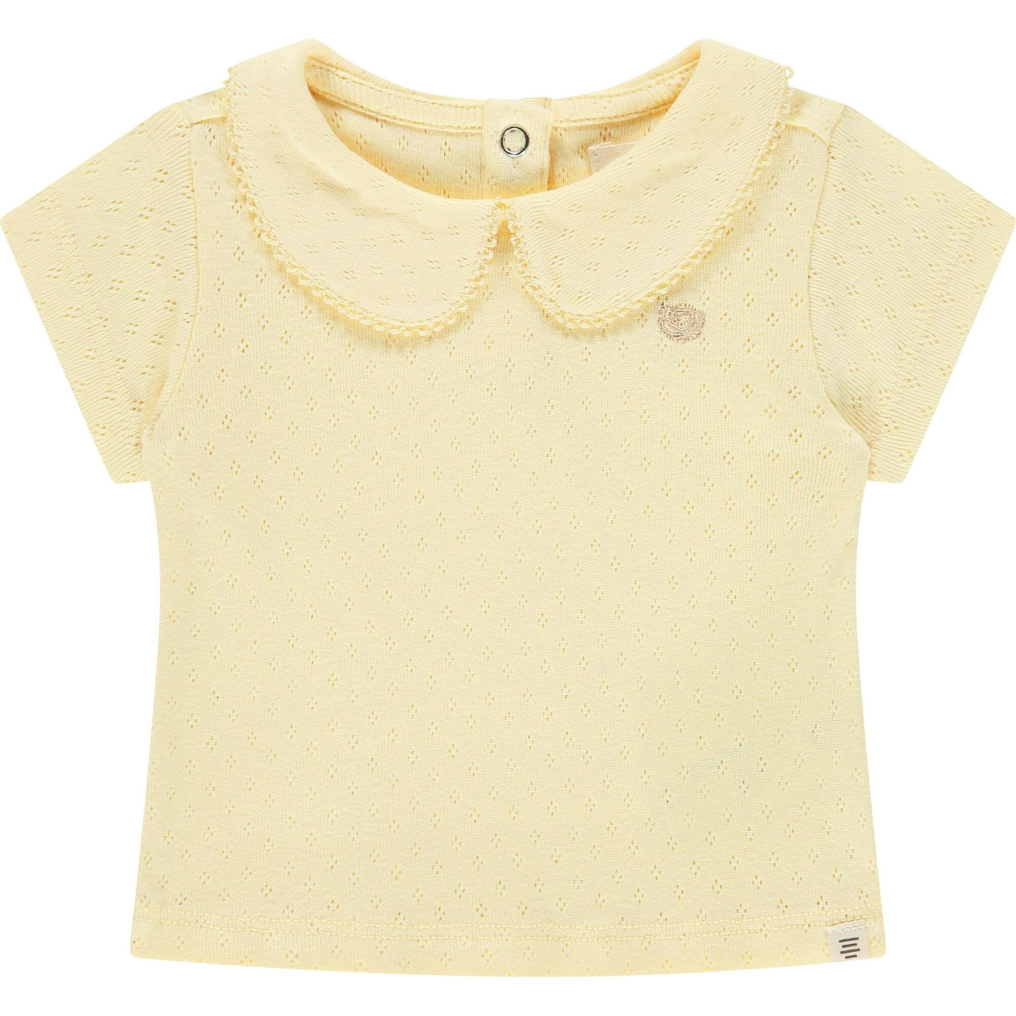 Pointelle Short Sleeve Collar Top