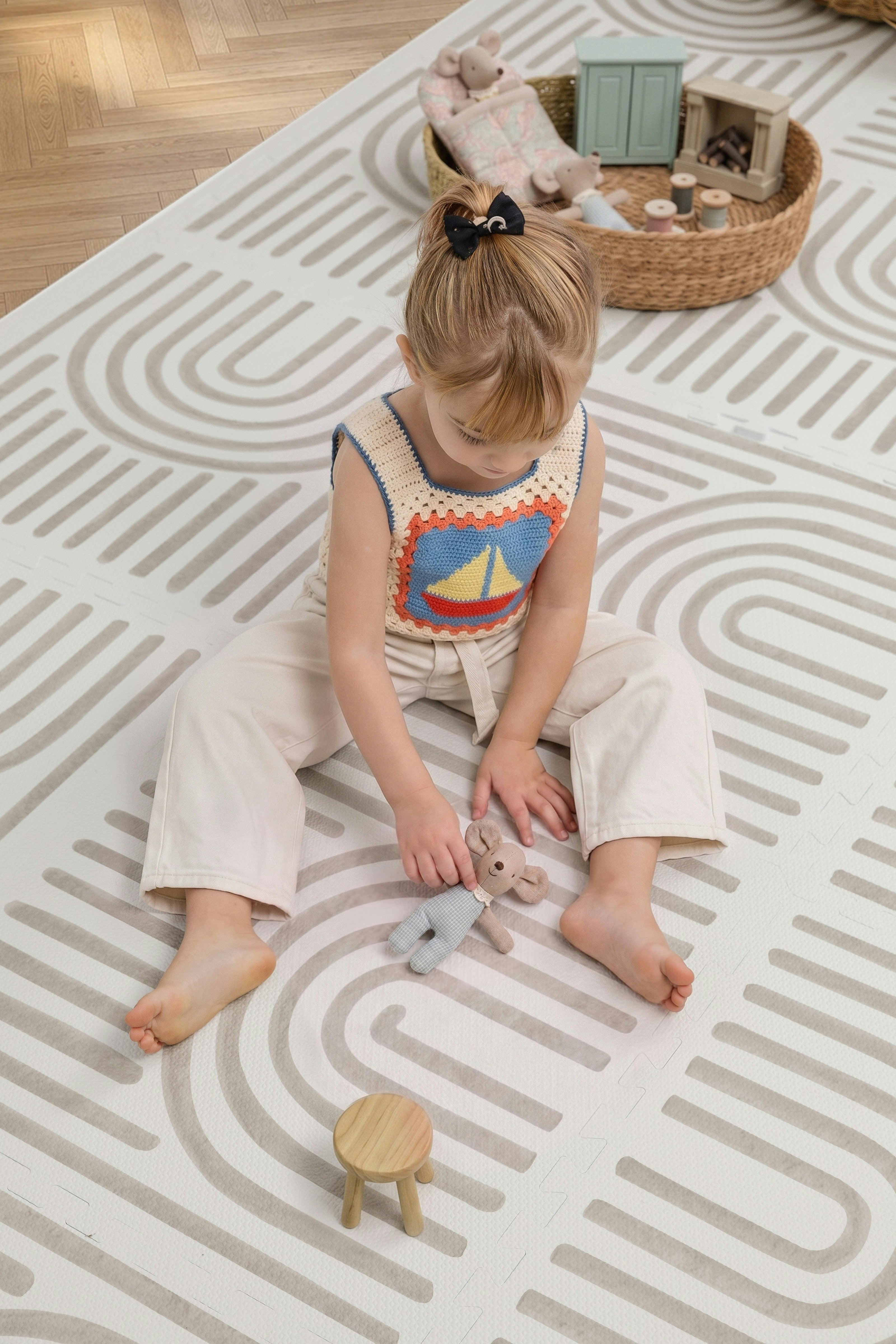 Premium Foam Haven Playmat | Linear, Putty | Toddlekind