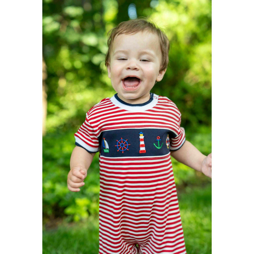Stripe Knit Shortall With Nautical Applique