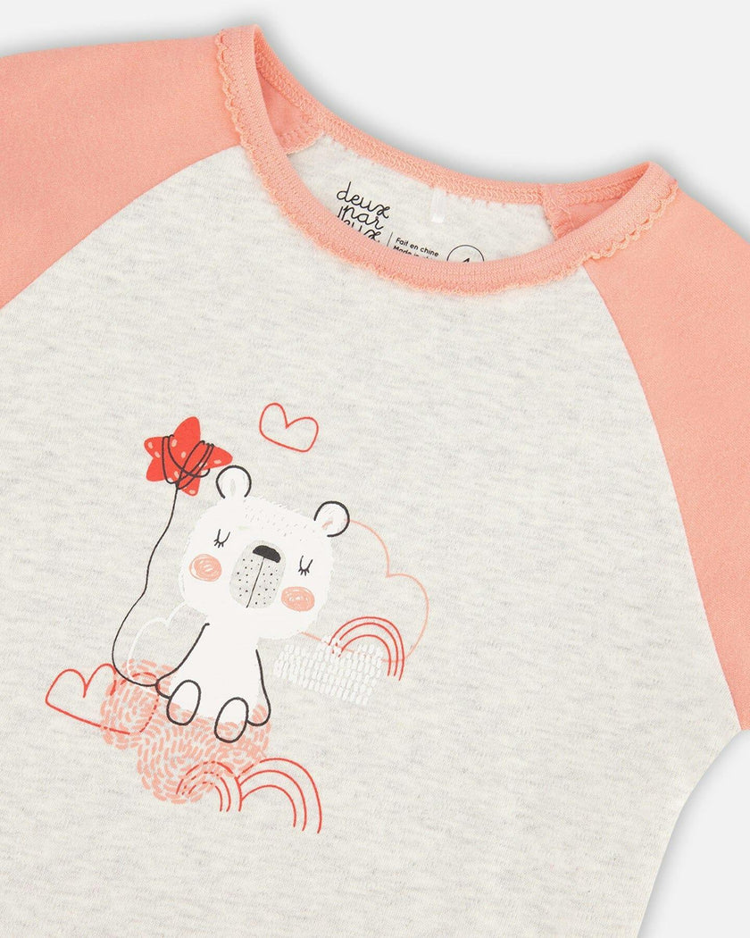 Organic Cotton Long Sleeve Printed Bears One Piece Pajama Oatmeal Mix