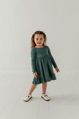Girls Ribbed Ballet Dress in Atlantic