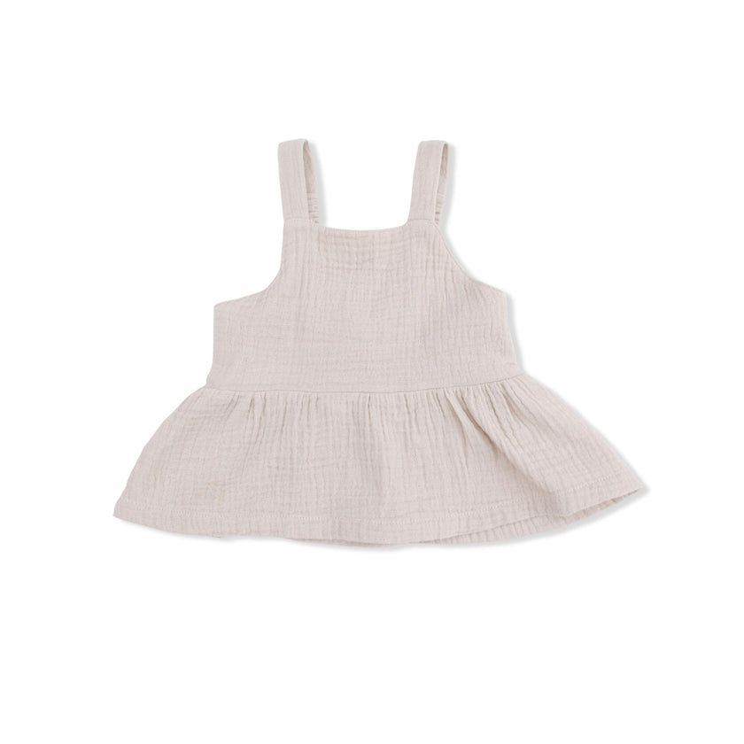 Solid Muslin French Oak - Peplum Tank with Smocked Back