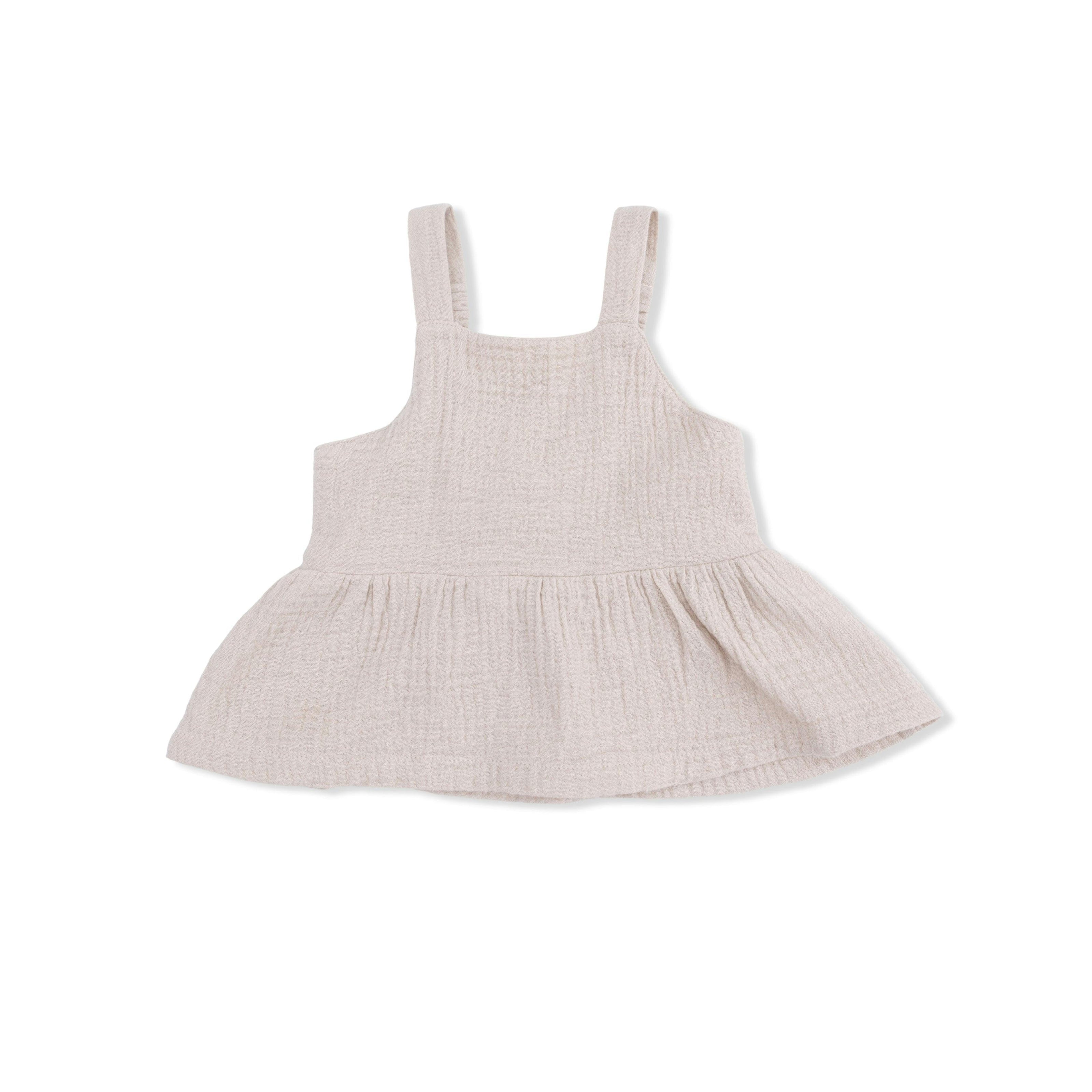 Solid Muslin French Oak - Peplum Tank with Smocked Back