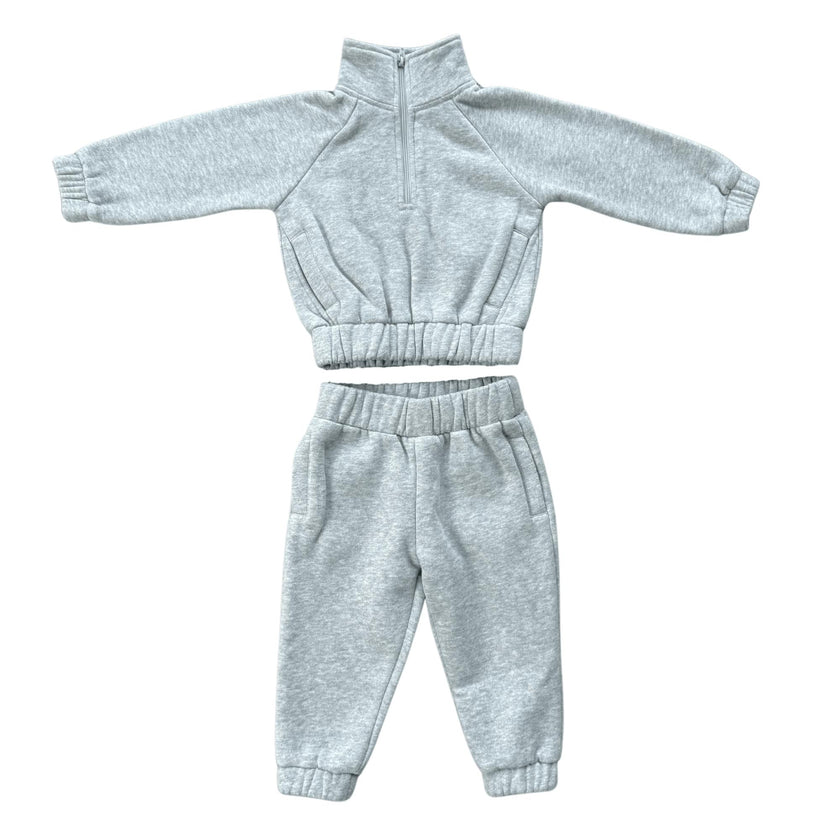 Girls Fleece Zip Set in Heather Gray