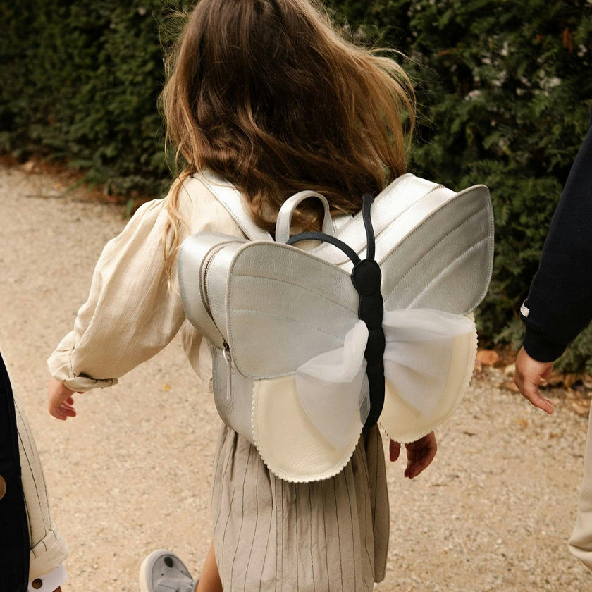 Alja Schoolbag | Vlinder | Silver Grey Metallic Leather