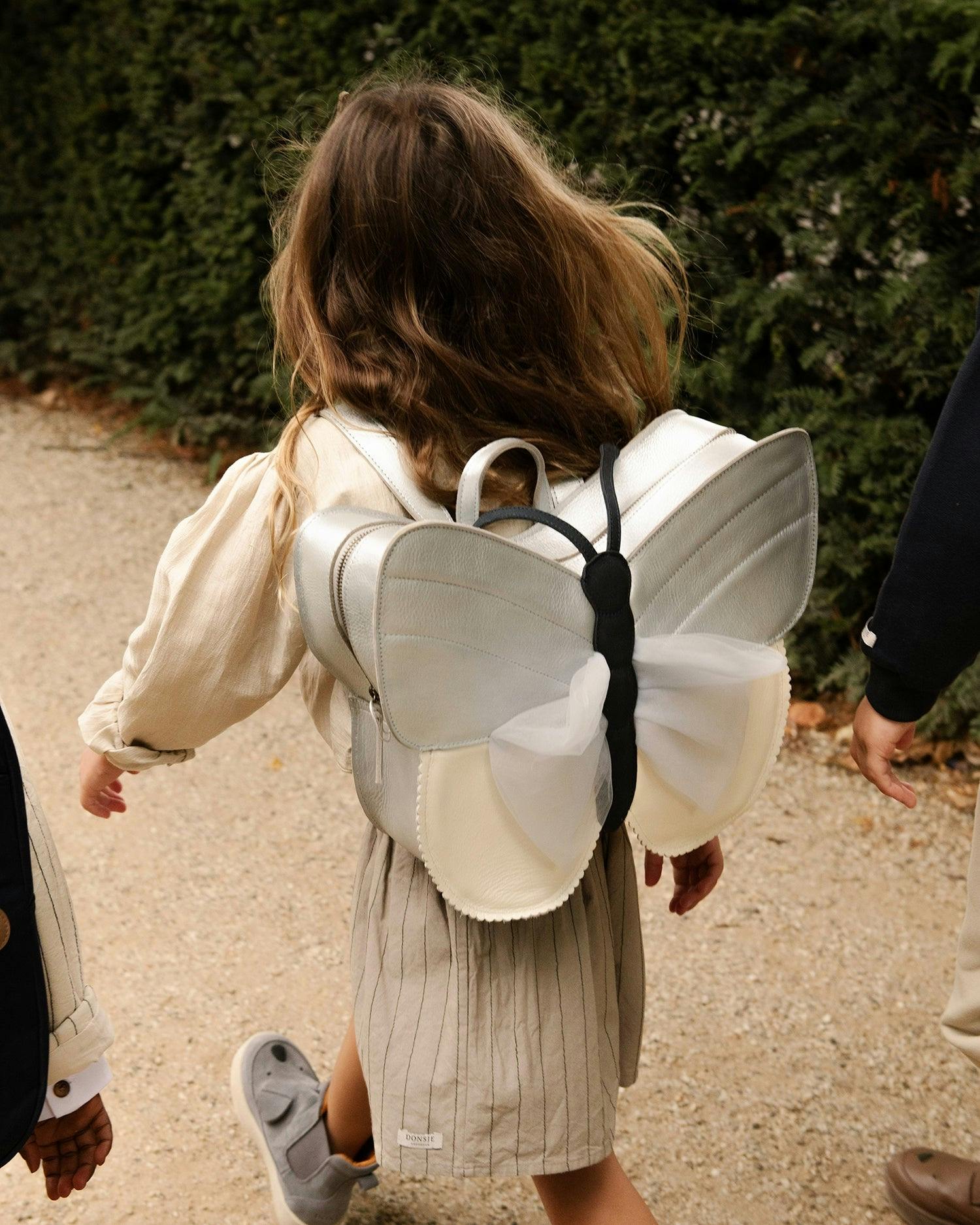 Alja Schoolbag | Vlinder | Silver Grey Metallic Leather